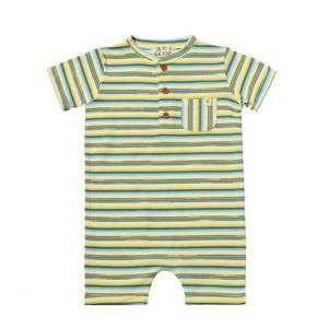 NEW ME & HENRY boys camborne henley romper striped rib in yellow/blue multi